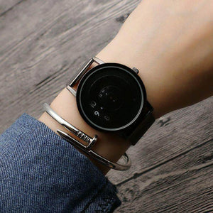 Korean Concept Fashion Watch man and women watch Woven Mesh Neutral Watch Turntable Trend Steel Belt Watch