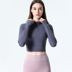 2021 yoga Top zipper stand-up collar tight fitness clothes slimming sports jacket running yoga clothes women long sleeves T-shirt 8248