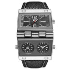 Oulm 9525 Men's watch Large dial Fashion watch Multi time zone Rectangular quartz men's watches causal three dials watch