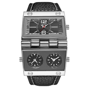 Oulm 9525 Men's watch Large dial Fashion watch Multi time zone Rectangular quartz men's watches causal three dials watch