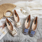 Shoes women 2022 new spring and autumn silk soft leather square head single shoes women's shallow mouth pregnant women's flat bottom size scoop shoes 555-14