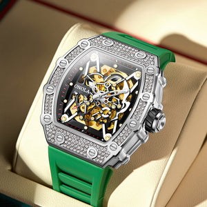ONOLA ON3829D watch for men Fashion full diamond automatic mechanical watch men's silicone strap waterproof watch