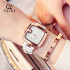 [Large Stock] GUOU 8190 Square Fashion Luxury Ladies Bracelet Waterproof Watch Leather Strap women's Watches
