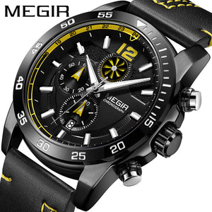 Megir Men's Watch Fashion Chronograph Waterproof Genuine Leather Sports Quartz Men's Watch G2131g