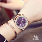 Guou 8103 steel band diamond women's watch fashion three eyes with calendar wind big dial quartz women's watch Girl Gift
