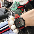 TT new women's trend personality fashion black square big red leather strap ladies watch 77005