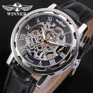 Winner Men's Fashion Roman Numerals Hollow Retro Belt manual mechanical men causal Watch SLZ37