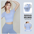 New yoga vest Women Chest Pad Mesh Breathable Running Fitness Skinny Exercise Top Short Sleeve Yoga T-shirt JYMD032