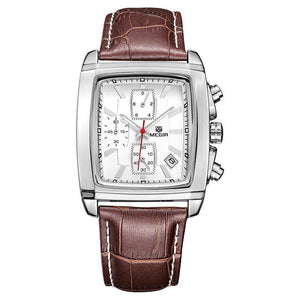 MEGIR Men's watch business causal square waterproof calendar leather quartz men's watch 2028G