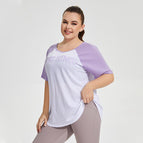 Women plus size T-shirt Loose Breathable Yoga Clothes Blouse Women's big Size Printing Color Contrast Running Athletic Clothing Short-Sleeved Clothes T-shirt YY182