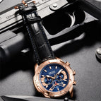 Megir Men's Watch Waterproof Multifunctional Timing Luminous Leather Sports Quartz Watch 2102