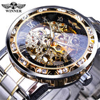 New Winner Watch Men's Fashion Casual Classic Popular Hollow Rhinestone Manual Mechanical Watch SLZg75