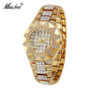 Missfox full diamond alloy waterproof diamond high-end square diamond quartz women's watch v009