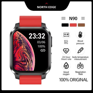 2022 NORTH EDGE N90 Smart Watch ECG+PPG HR BP O2 1.7 Inch Full Touch Screen IP68 Waterproof Metal Bezel for IOS Android