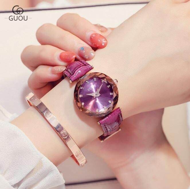 GUOU 8043 NEW Women's Watches Luxury Watches For Women Bracelet Ladies Watch Women Leather Clock