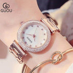 GUOU 8112 Fashion Ladies Watch For Women Shiny Diamond Luxury Bracelet Rose Gold Women's Watches Clock