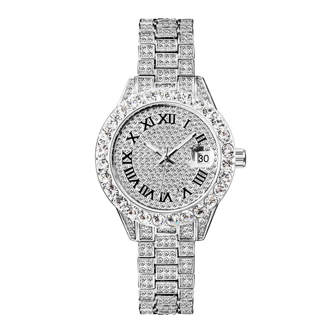MISSFOX watch women's fashion diamond waterproof calendar full diamond face luminous ladies quartz watch 3035