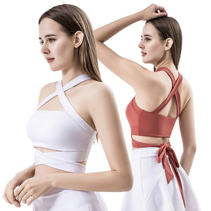 2023 Yoga Clothes Lace-up Sports Fitness Vest Women's Running Sports Cross Back Underwear with Chest Pad Top Women's