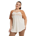 Women plus size T-shirt Loose Breathable Yoga Clothes Blouse Women's big Size Printing Color Contrast Running Athletic Clothing Short-Sleeved Clothes T-shirt YY182