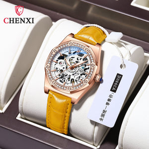 Chenxi Watch Ladies Fashion Skeleton Automatic Mechanical Watch Waterproof Luminous Watch CX-8848L