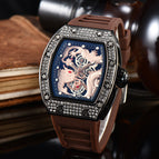 New Richard men and women watch Hollow-out Diamond-Embedded Barrel-Shaped Waterproof Quartz Pointer casual men Watch 9928