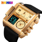 SKMEI 1391 Men BIG DIAL Watches Fashion Digital Watch For Man Leather Strap Dual Display LED Quartz Watch Chronograph Alarm Clock Calendar Date Stopwatch Luminous Waterproof Shockproof