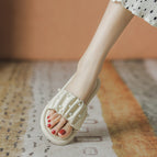 Slippers women's 2021 summer new pearl pleated flat bottom all-match outer wear soft bottom one word sandals and slippers 3313-2A