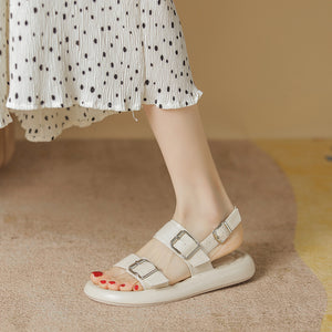 Sandals women's 2022 new all-match one word buckle sandals women's flat sandals women's thick bottom 0861-3