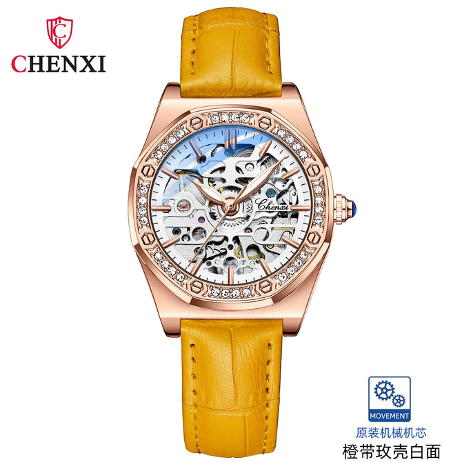 Chenxi Watch Ladies Fashion Skeleton Automatic Mechanical Watch Waterproof Luminous Watch CX-8848L