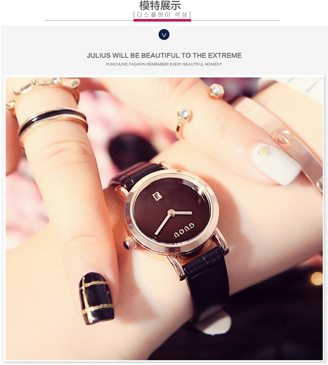 10 Colors GUOU Women Calendar Watches Lady's Luxury Wristwatch Genuine Leather Dress Watch Quartz watch Bracelet Clocks Dropship