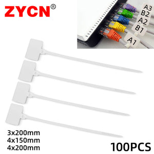 100PCS Easy Mark Plastic Nylon Cable Ties Tag Labels Self-Locking Markers Zip Network Loop Wire Straps 3*100 4X150 4x200MM