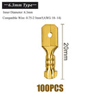 100Pcs/Lot 2.8/4.8/6.3mm Female and Male Crimp Terminal Connector Gold Brass/Silver Car Speaker Electric Wire Connectors Set
