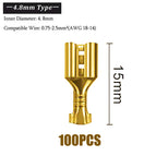 100Pcs/Lot 2.8/4.8/6.3mm Female and Male Crimp Terminal Connector Gold Brass/Silver Car Speaker Electric Wire Connectors Set