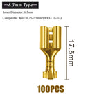 100Pcs/Lot 2.8/4.8/6.3mm Female and Male Crimp Terminal Connector Gold Brass/Silver Car Speaker Electric Wire Connectors Set