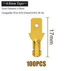 100Pcs/Lot 2.8/4.8/6.3mm Female and Male Crimp Terminal Connector Gold Brass/Silver Car Speaker Electric Wire Connectors Set