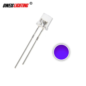 100pcs 5mm Flat Top UV Purple LED Transparent Light 5 mm Ultra Bright Wide Angle Ultraviolet 395nm - 400nm Lamp Light Beads