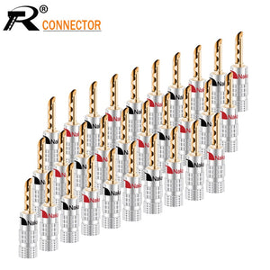100pcs Nakamichi Banana plug 24K Gold Plated Copper BFA 4mm Banana connector Male Speaker plug black&red