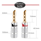 100pcs Nakamichi Banana plug 24K Gold Plated Copper BFA 4mm Banana connector Male Speaker plug black&red