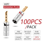 100pcs Nakamichi Banana plug 24K Gold Plated Copper BFA 4mm Banana connector Male Speaker plug black&red
