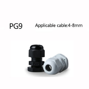 100pcs/lots gland PG9 lot Black/white IP68 cable connector Plastic Nylon Waterproof cable Glands Joints for 4-8mm cable