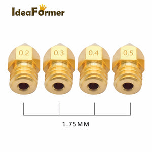 10pcs 3D Printer MK8 Brass Nozzle 0.2/0.3/0.4/0.5mm Extruder Print Head Nozzle For 1.75mm Filament CR10 CR10S 3D Printer Parts