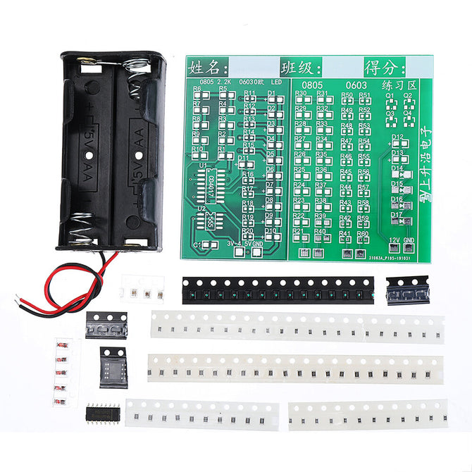 SSY Components + PCB Board + 2 Battery Boxes 84 SMD Component Welding Practice Training Board wholesale bulk price