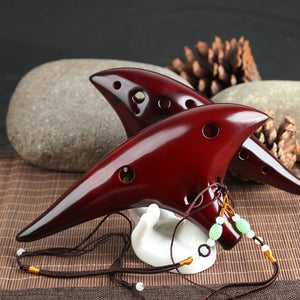 12 Hole Ceramic Ocarina Alto C Tone Classic Flute Instruments with Protection Bag + Lanyard Gift