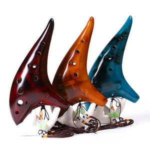 12 Hole Ceramic Ocarina Alto C Tone Classic Flute Instruments with Protection Bag + Lanyard Gift