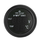 12V/24V Digital Meter Monitor 3 in 1 LED USB Car Charger Voltmeter Thermometer Car Battery Monitor LCD Digital Dual Display
