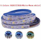 12mm PCB 5M 4in1 5in1 RGB+CCT LED Strip 5050 60leds/m 5 Colors in 1 chip CW+RGB+WW RGBW RGBWW flexible Led Tape Light 12V 24V