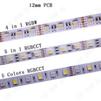 12mm PCB 5M 4in1 5in1 RGB+CCT LED Strip 5050 60leds/m 5 Colors in 1 chip CW+RGB+WW RGBW RGBWW flexible Led Tape Light 12V 24V