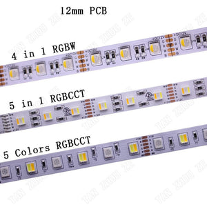 12mm PCB 5M 4in1 5in1 RGB+CCT LED Strip 5050 60leds/m 5 Colors in 1 chip CW+RGB+WW RGBW RGBWW flexible Led Tape Light 12V 24V
