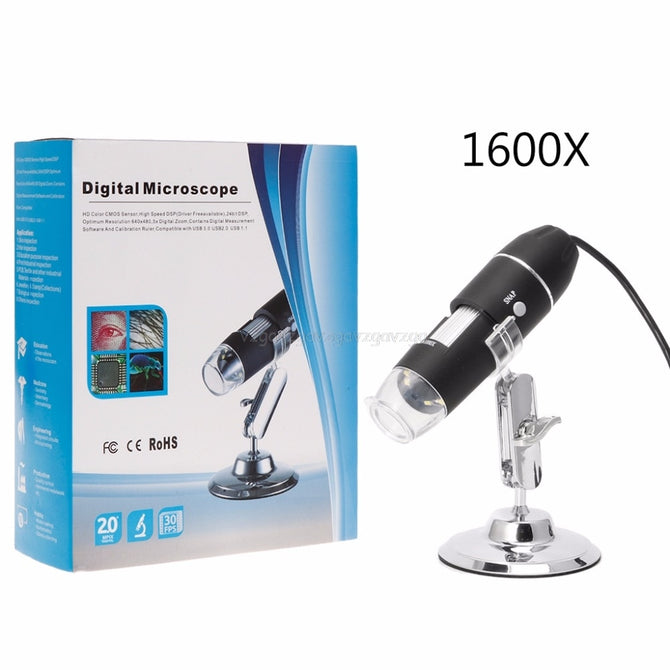 1600X USB Digital Microscope Camera Endoscope 8LED Magnifier with Metal Stand J21 19 Dropship