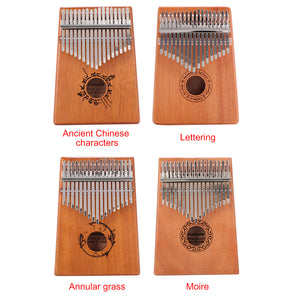 17 Keys Mahogany Wood Kalimba Percussion Musical Instrument Thumb Finger Piano African Sanza Mbira with Tuning Hammer Sticker